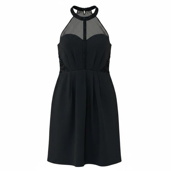 Greylin Dresses & Skirts - Greylin Black Halter Cocktail Dress | Mesh Yoke | Lace Waist | NWT | Size M